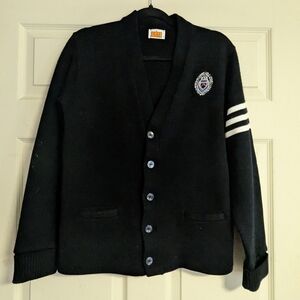 Dark Academia Navy Preppy Knit Chunky Cardigan Sweater Button Up Thick Old Money